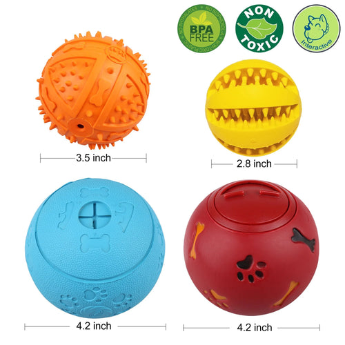 4 Pack Large Dog Treat Ball, Interactive Food Dispensing Puppy Puzzle Toy, Natural Rubber