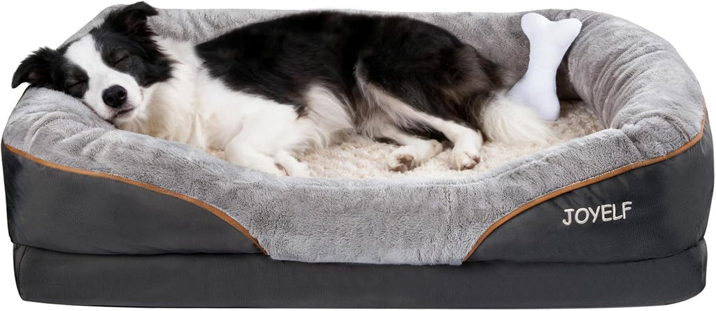 Large Memory Foam Dog Bed, Orthopedic Dog Bed & Sofa with Removable Washable Cover and Squeaker Toy as Gift