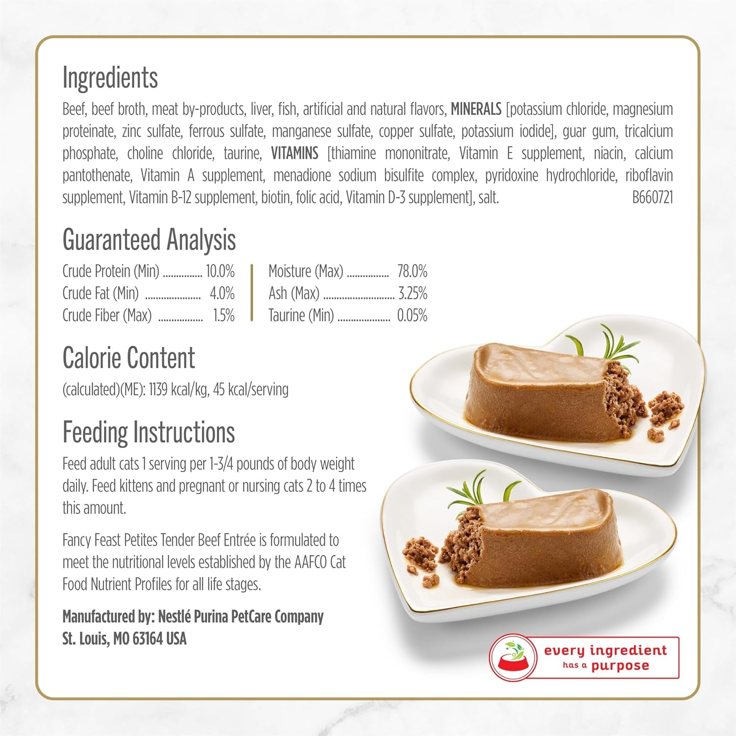 Purina  Petites Tender Beef Entrée Gourmet Wet Cat Food Pate - (Pack of 12) 2.8 Oz. Tubs