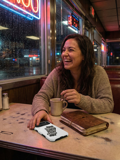 AI-generated mockup: A person sits alone in a booth at a classic, slightly worn-down late-night diner. The warm, moody gl